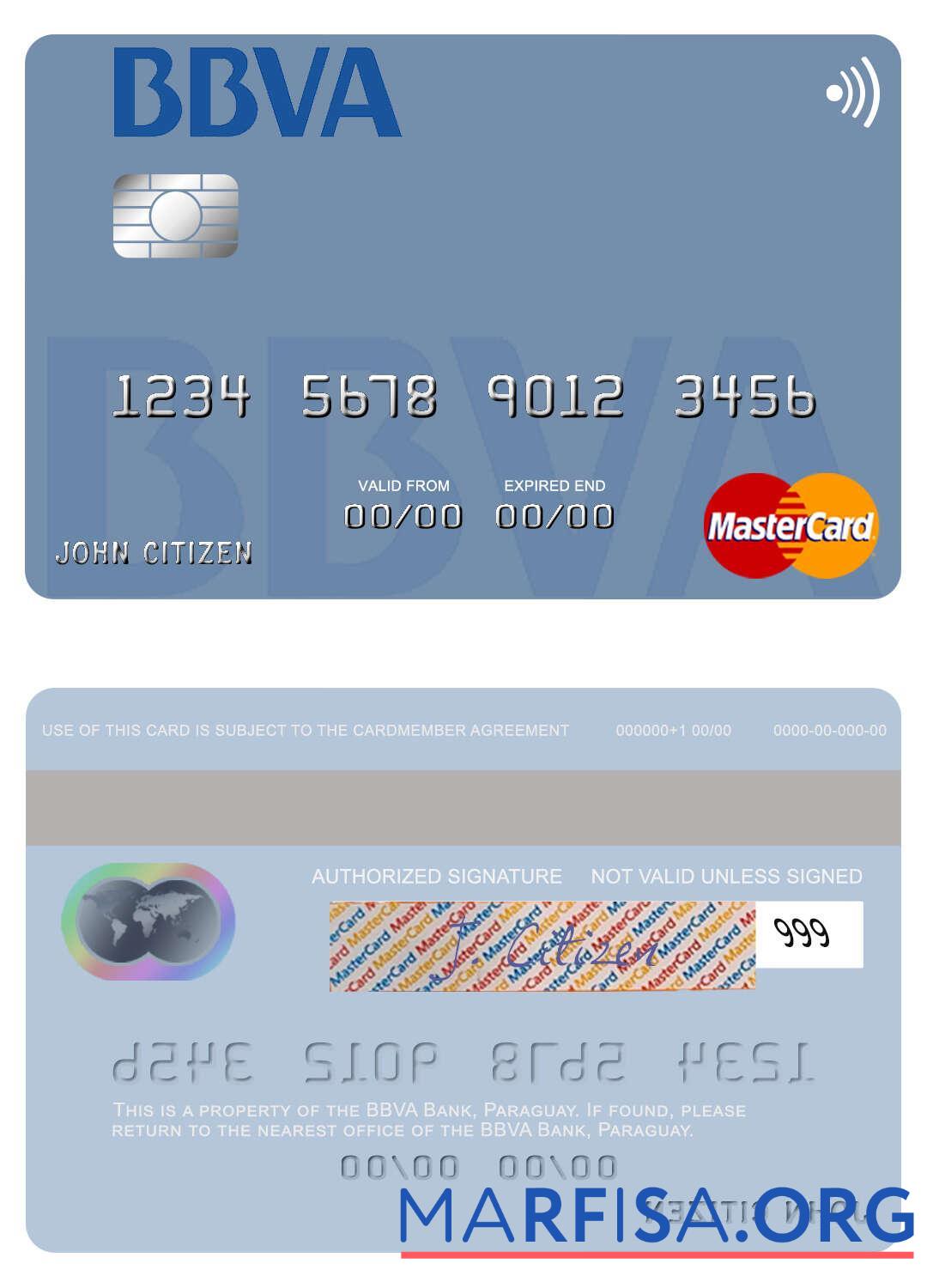 Printable Paraguay Banco BBVA Bank mastercard sample